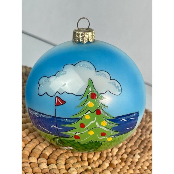 Mouth Blown Hand Painted Christmas Golfer Ornament, Vintage Golf Glass Holiday - Picture 5 of 8